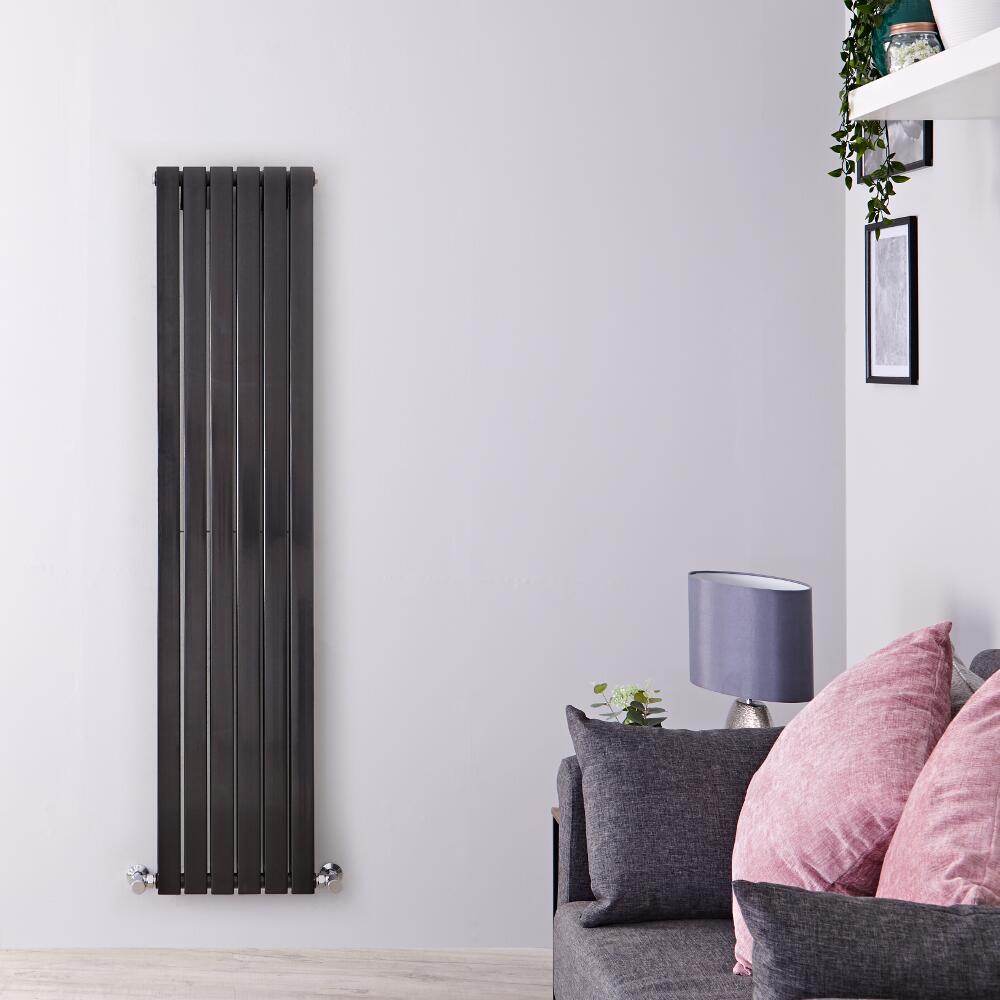 Radiatore di Design Verticale Doppio - Nero Lucido - 1600mm x 354mm x 72mm - 1193 Watt - Sloane