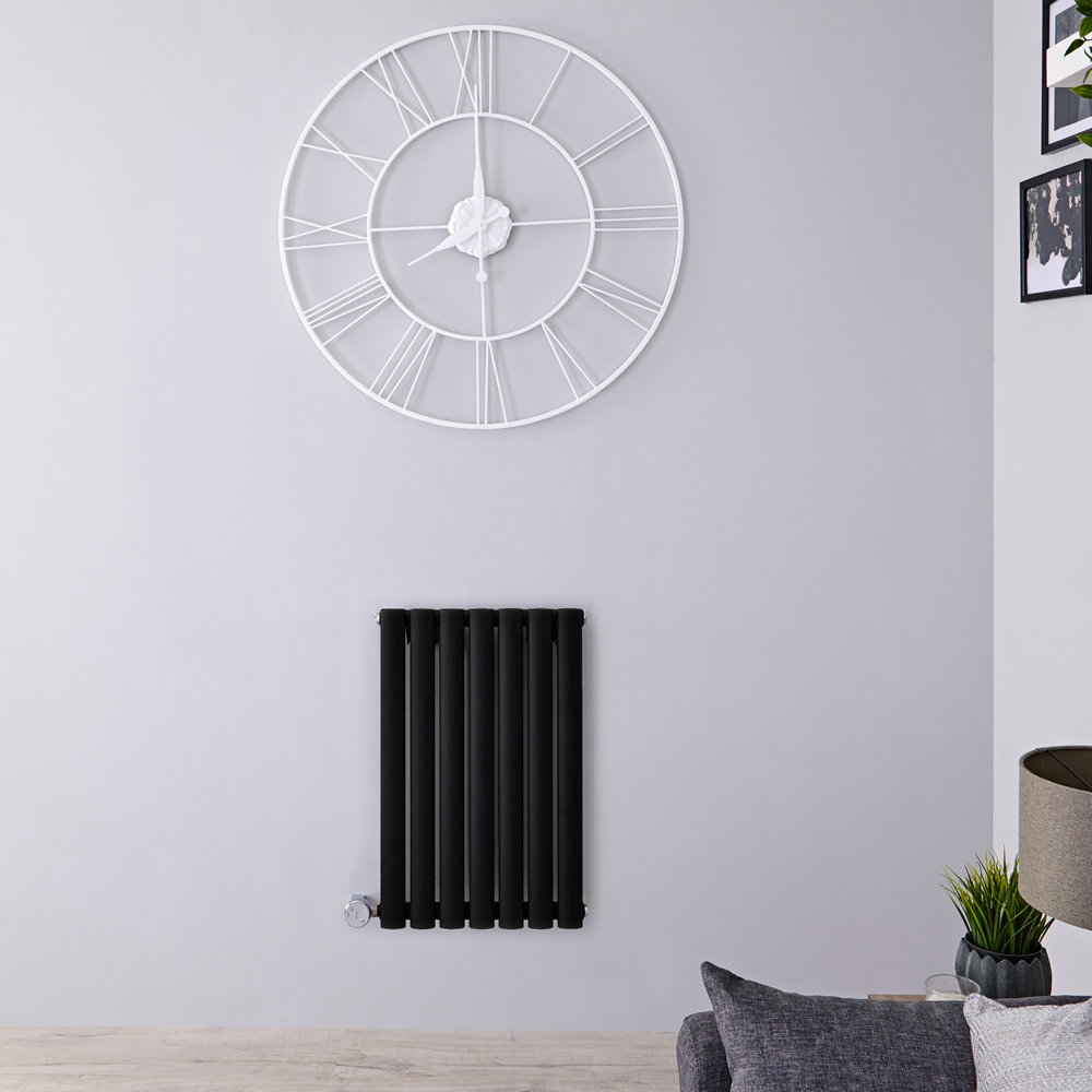 Radiatore di Design Elettrico Orizzontale - Nero Opaco - 635mm x 415mm x 55mm - Elemento Termostatico 400W - Revive