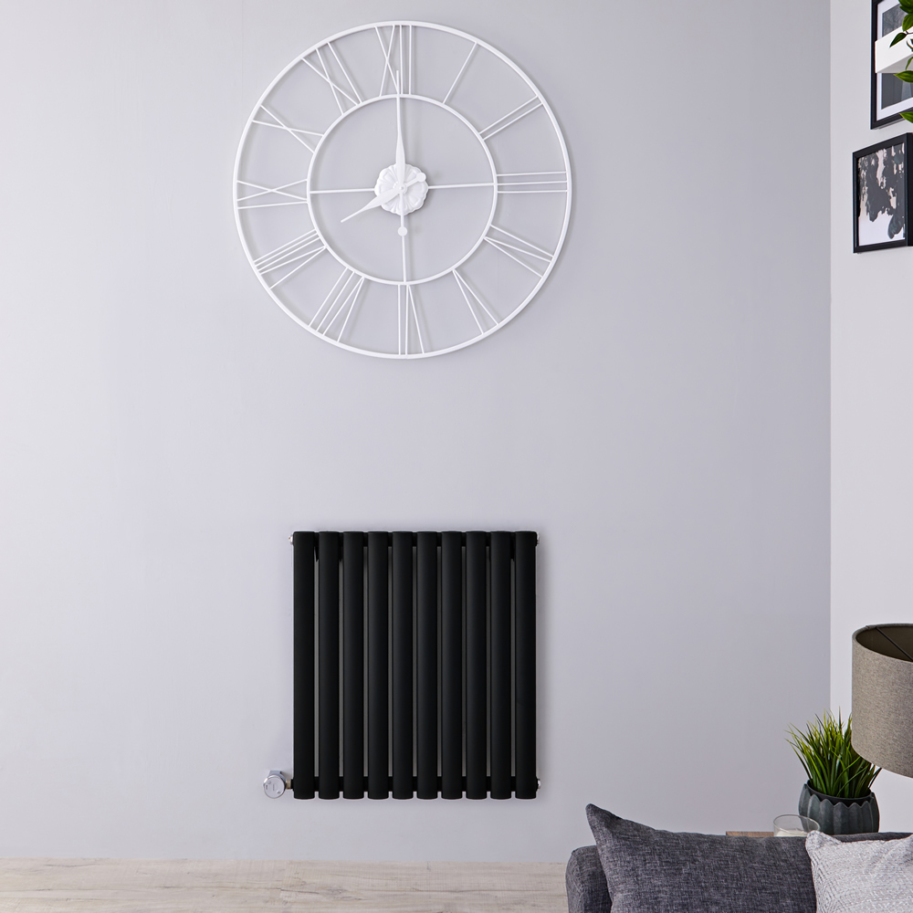 Radiatore di Design Elettrico Orizzontale - Nero Opaco - 635mm x 595mm x 55mm - Elemento Termostatico 800W - Revive