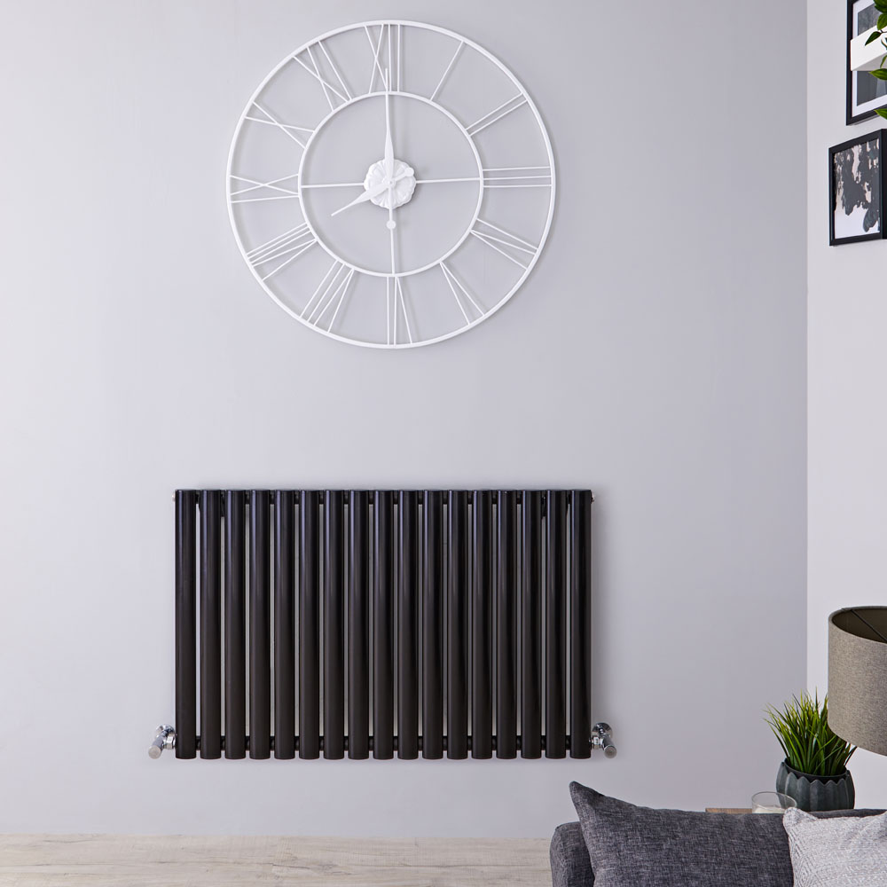 Radiatore di Design Orizzontale - Nero Lucido - 635mm x 1000mm x 55mm - 1015 Watt - Revive