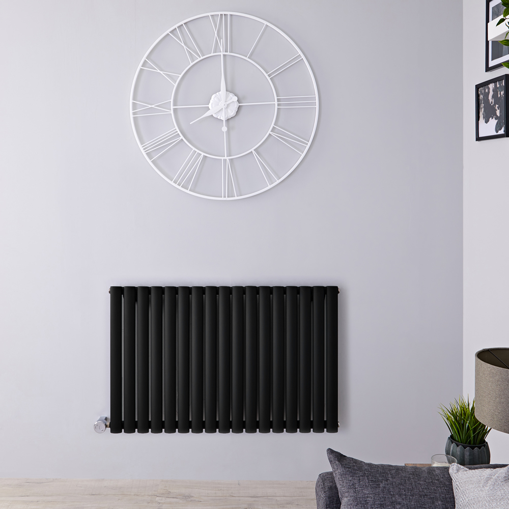 Radiatore di Design Elettrico Orizzontale - Nero Opaco - 635mm x 1000mm x 55mm - Elemento Termostatico 1000W - Revive