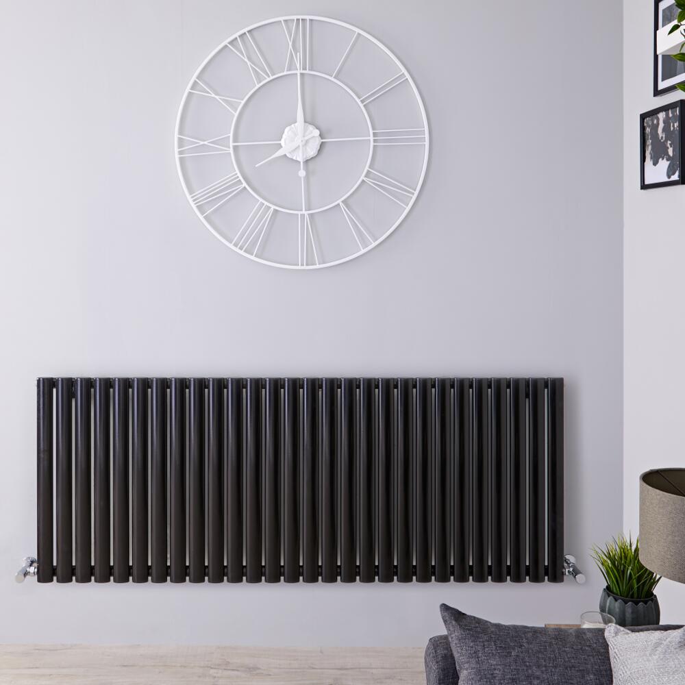 Radiatore di Design Orizzontale - Nero Lucido - 635mm x 1647mm x 56mm - 1671 Watt - Revive
