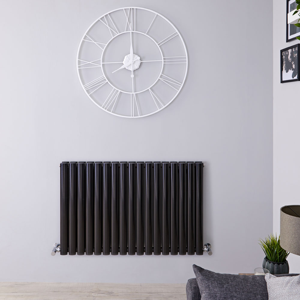 Radiatore di Design Orizzontale Doppio - Nero Lucido - 635mm x 1000mm x 78mm - 1584 Watt - Revive
