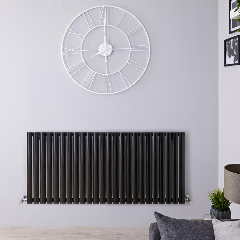 Radiatore di Design Orizzontale Doppio - Nero Lucido - 635mm x 1411mm x 78mm - 2236 Watt - Revive