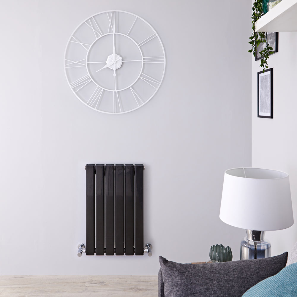 Radiatore di Design Orizzontale Doppio - Nero Lucido - 635mm x 420mm x 58mm - 573 Watt - Delta