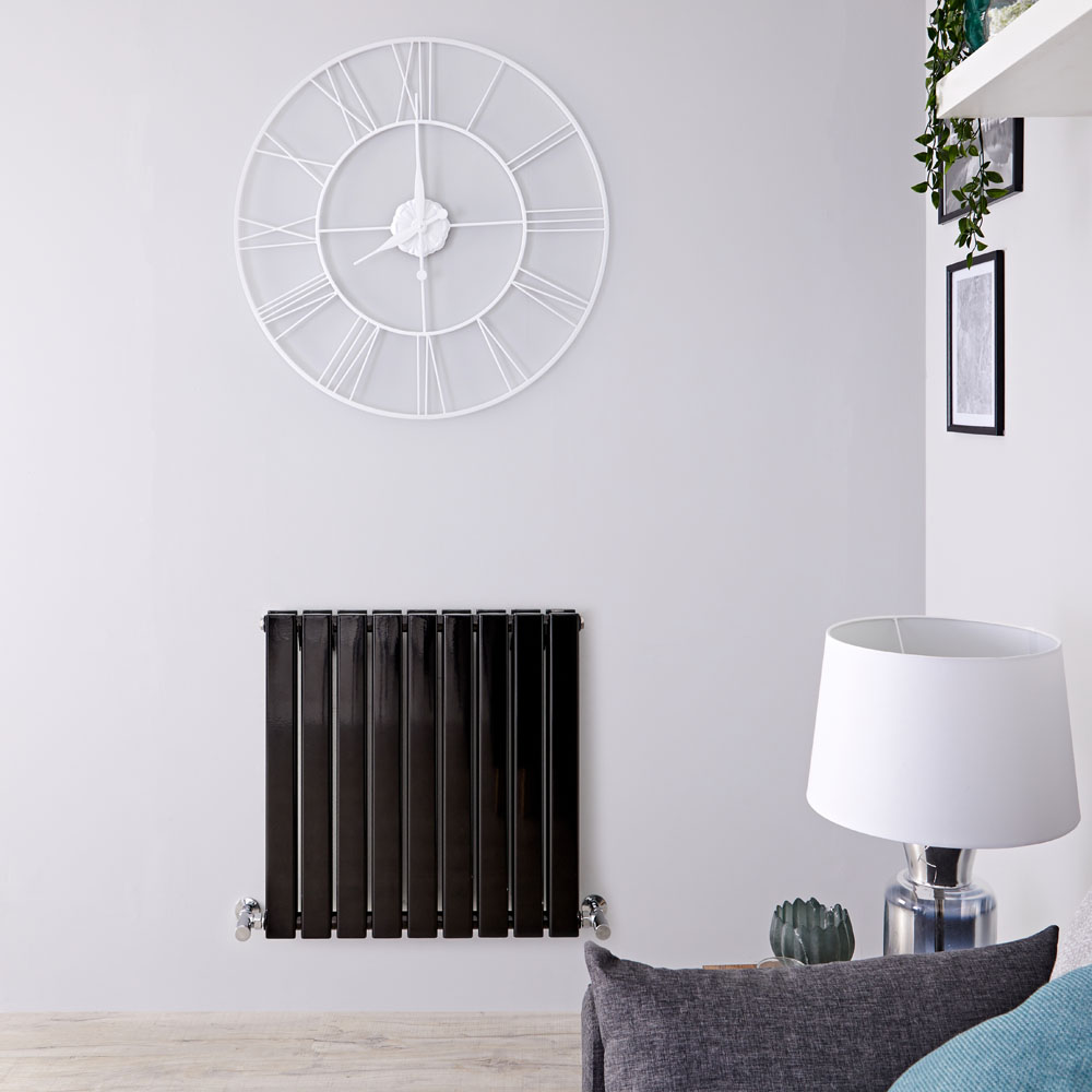 Radiatore di Design Orizzontale Doppio - Nero Lucido - 635mm x 630mm x 58mm - 860 Watt - Delta