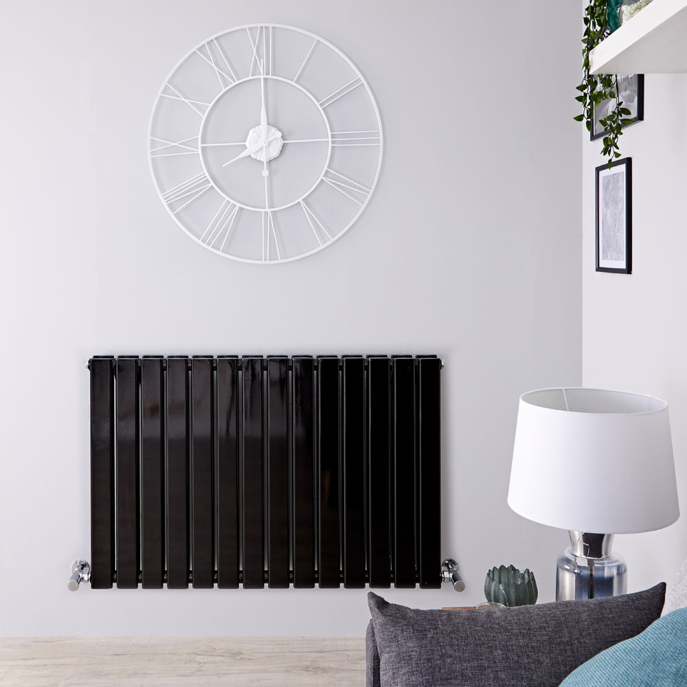 Radiatore di Design Orizzontale Doppio - Nero Lucido - 635mm x 980mm x 58mm - 1338 Watt - Delta