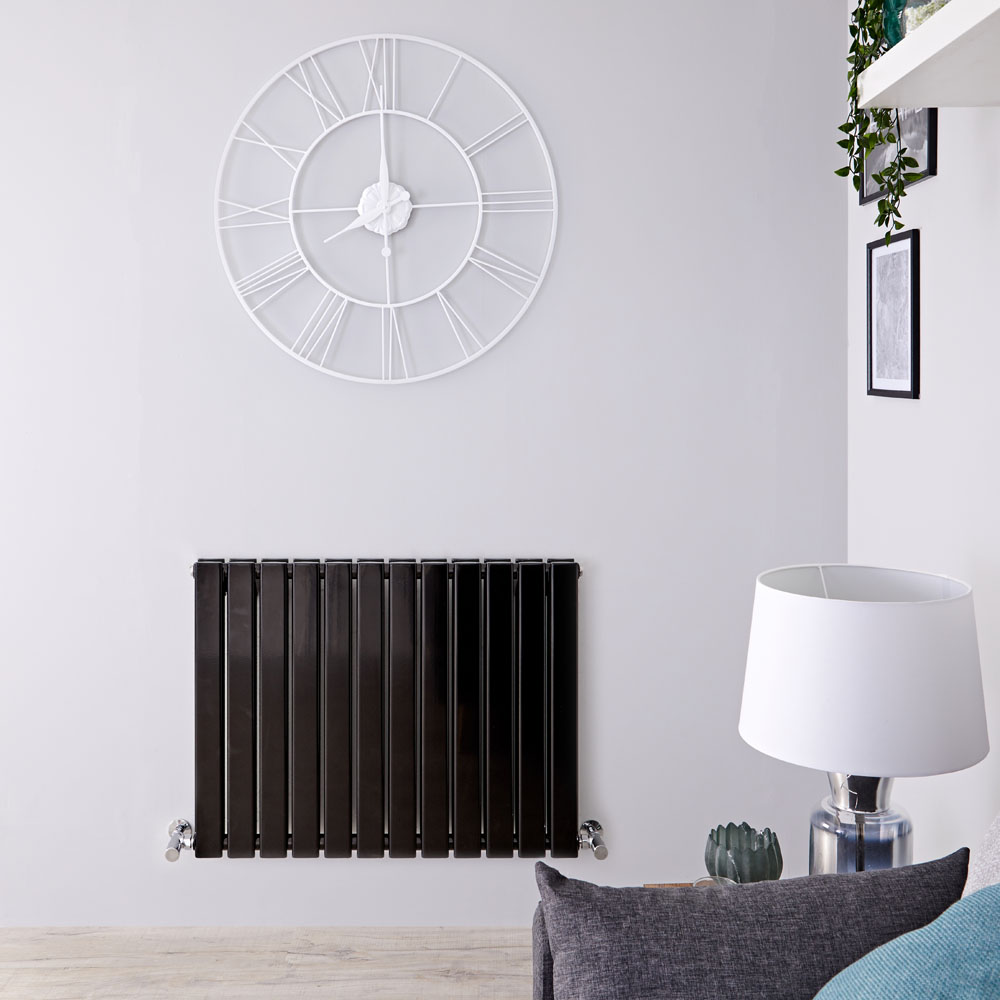 Radiatore di Design Orizzontale Doppio - Nero Lucido - 635mm x 840mm x 58mm - 1146 Watt - Delta