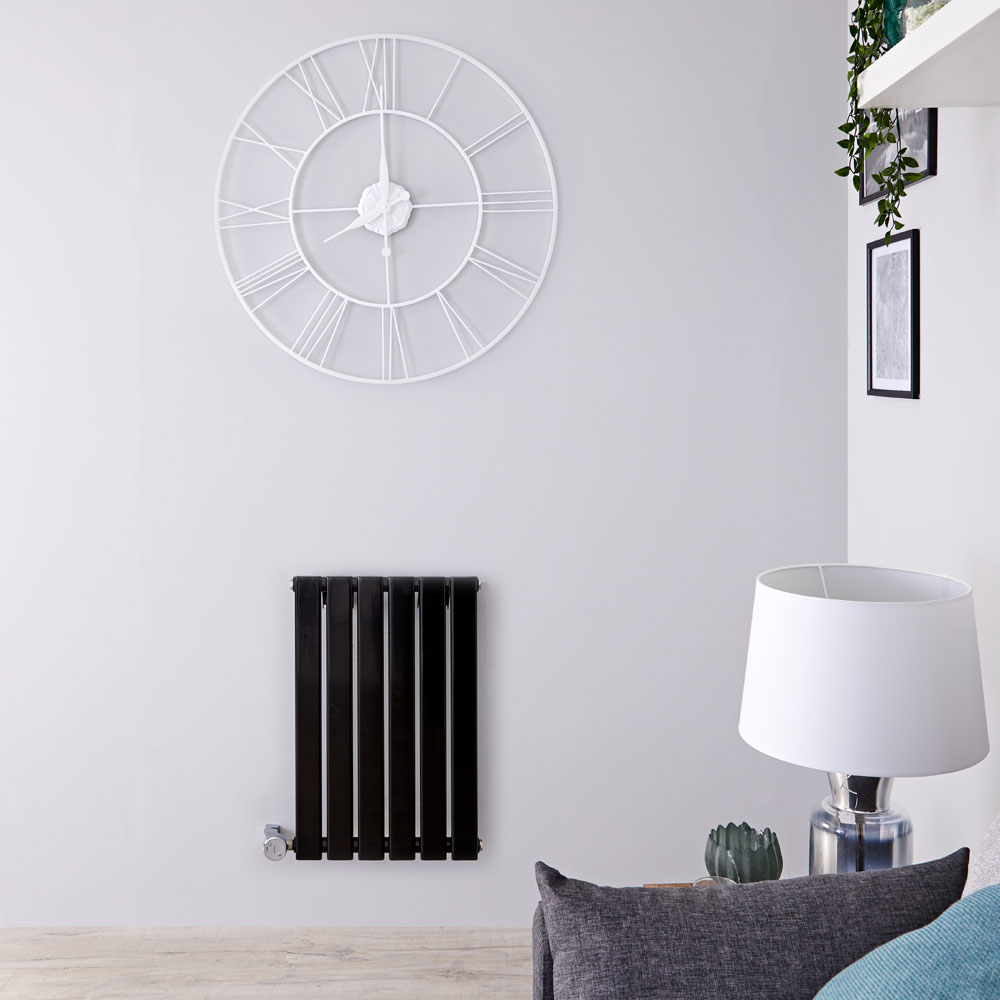 Radiatore di Design Elettrico Orizzontale - Nero Lucido - 635mm x 420mm x 46mm - Elemento Termostatico 400W - Delta