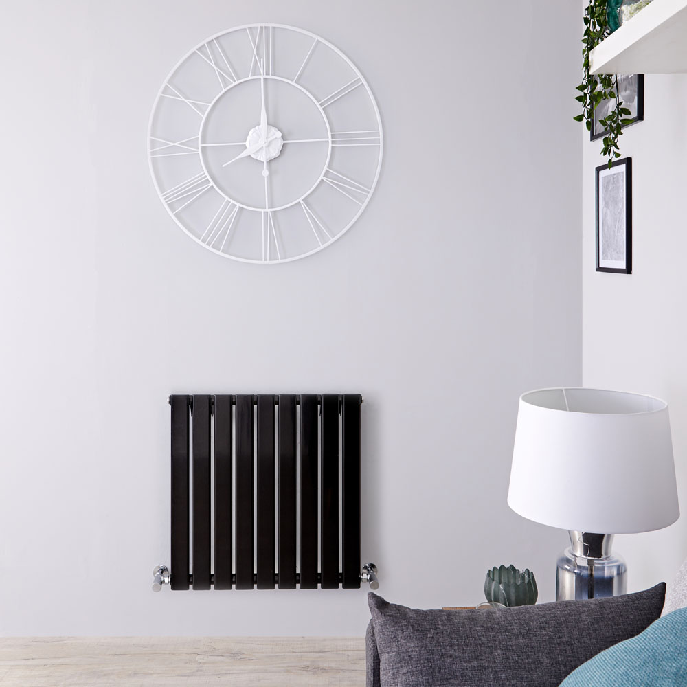 Radiatore di Design Orizzontale - Nero Lucido - 635mm x 630mm x 46mm - 563 Watt - Delta