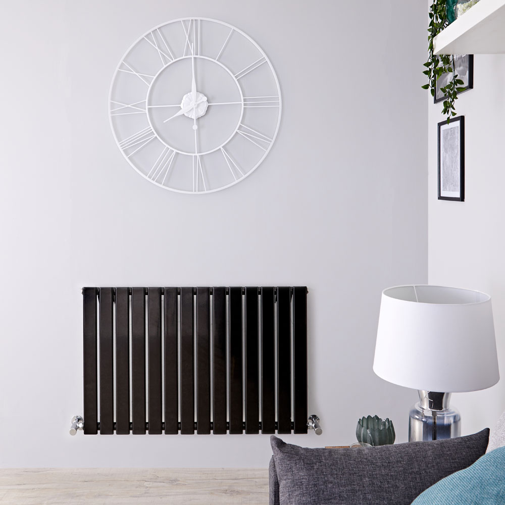 Radiatore di Design Orizzontale - Nero Lucido - 635mm x 980mm x 46mm - 876 Watt - Delta