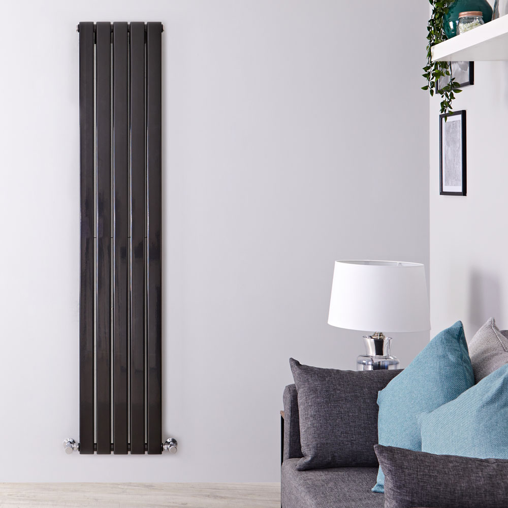 Radiatore di Design Verticale Doppio - Nero Lucido - 1600mm x 350mm x 60mm - 1102 Watt - Delta
