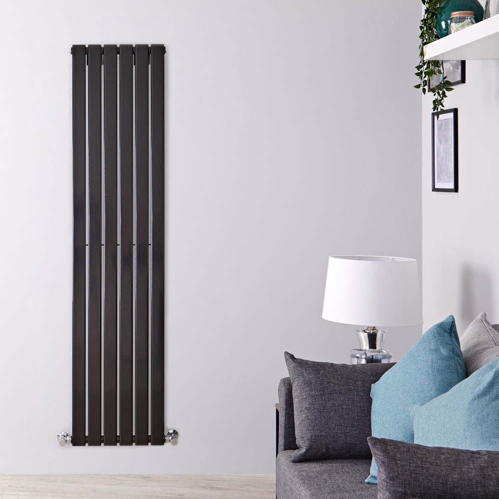 Radiatore di Design Verticale - Nero Lucido - 1600mm x 420mm x 47mm - 879 Watt - Delta