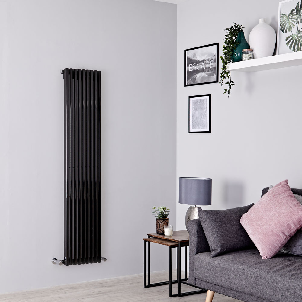 Radiatore di Design Verticale - Nero Lucido - 1600mm x 342mm x 84mm - 1053 Watt - Fin