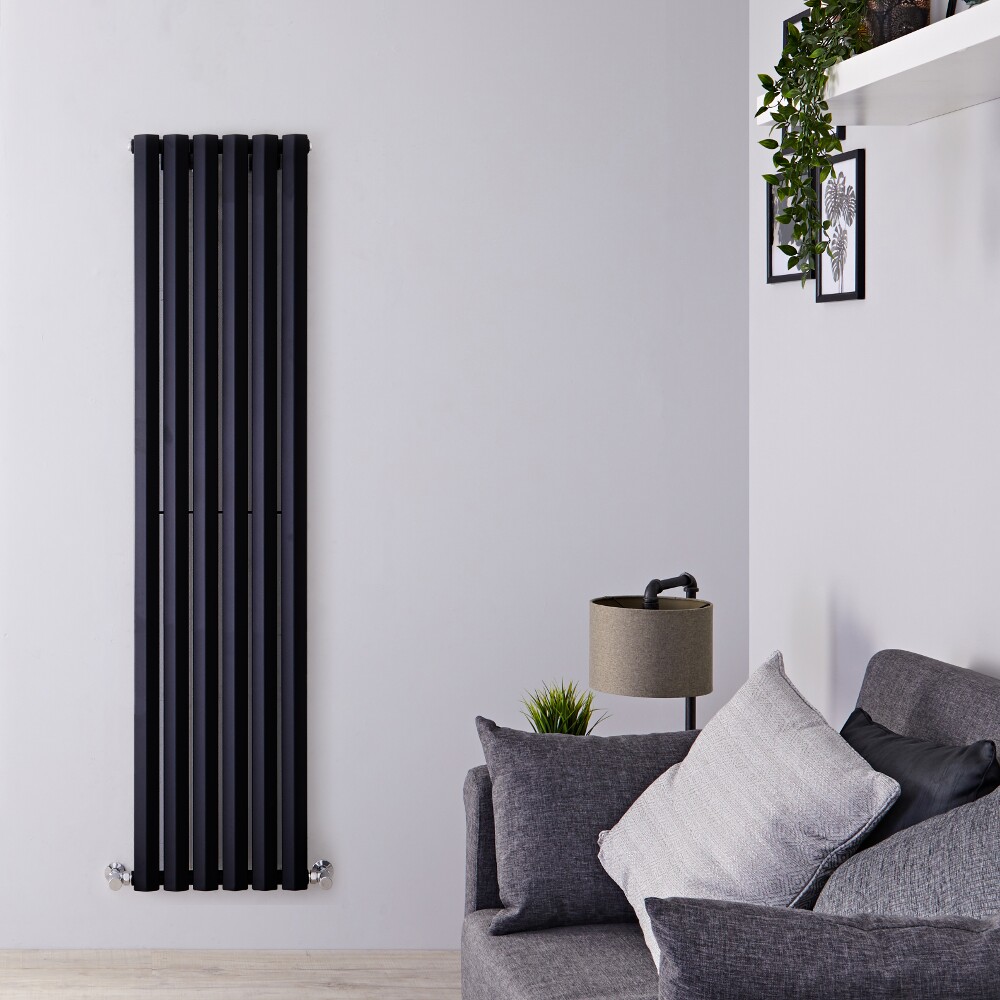 Radiatore di Design Verticale - Nero Lucido - 1600mm x 420mm x 60mm - 946 Watt - Rombo