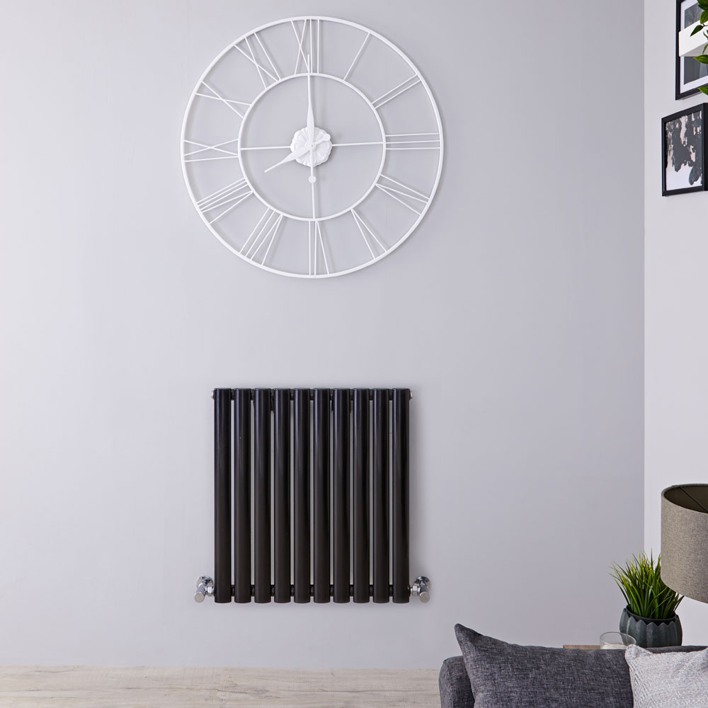 Radiatore di Design Orizzontale - Nero Lucido - 635mm x 595mm x 55mm - 597 Watt - Revive