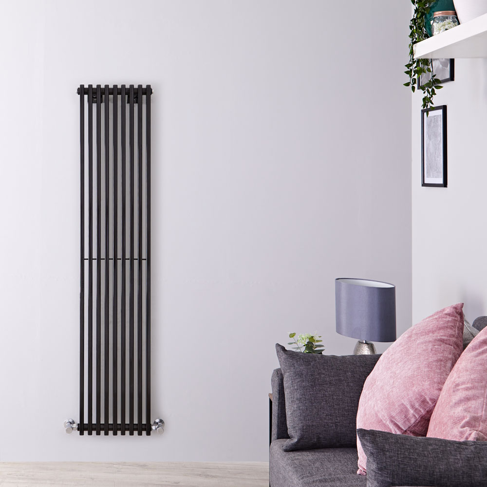 Radiatore di Design Verticale - Nero Lucido - 1600mm x 342mm x 84mm - 1053 Watt - Fin