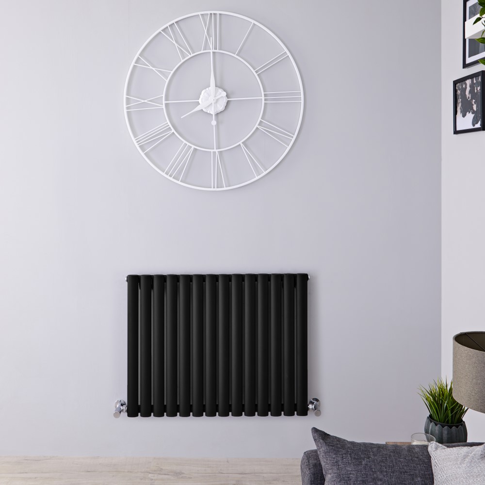 Radiatore di Design Elettrico Orizzontale - Nero Opaco - 635mm x 834mm x 56mm - Elemento Termostatico 1000W - Revive