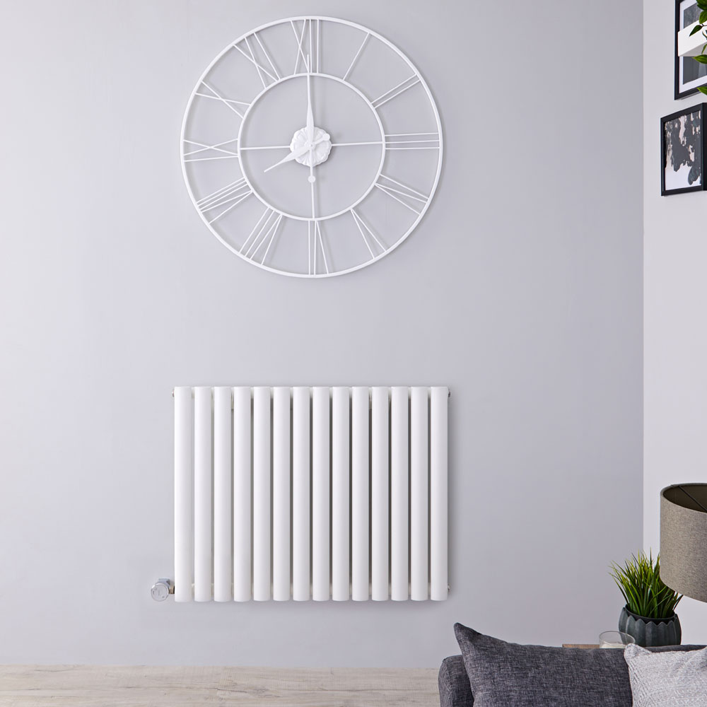 Radiatore di Design Elettrico Orizzontale - Bianco - 635mm x 834mm x 56mm - Elemento Termostatico 1000W - Revive
