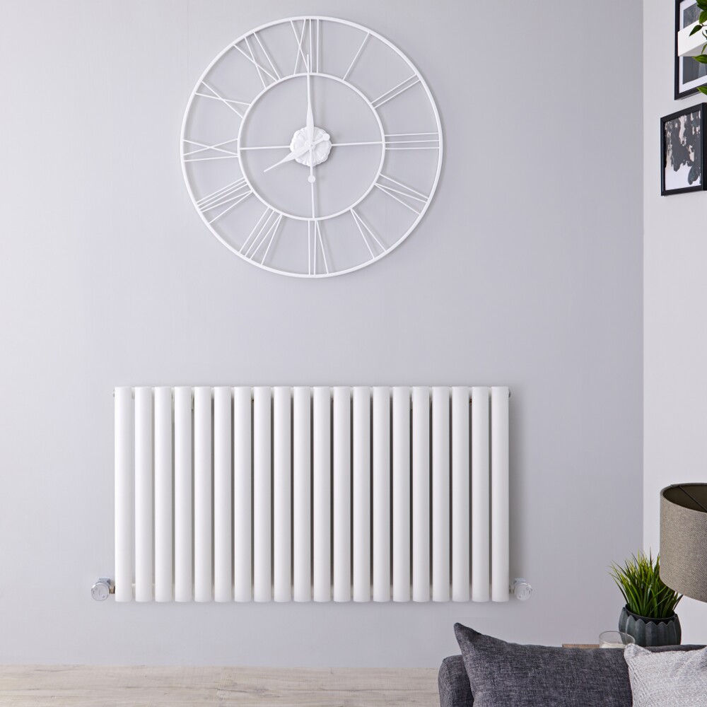 Radiatore di Design Elettrico Orizzontale - Bianco - 635mm x 1180mm x 56mm - 2 Elementi Termostatici 800W - Revive