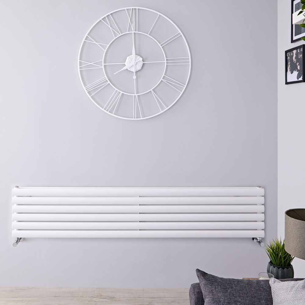 Radiatore di Design Orizzontale Doppio - Bianco - 354mm x 1600mm x 78mm - 1101 Watt - Revive