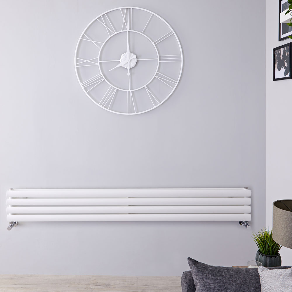 Radiatore di Design Orizzontale Doppio - Bianco - 236mm x 1600mm x 56mm - 815 Watt - Revive
