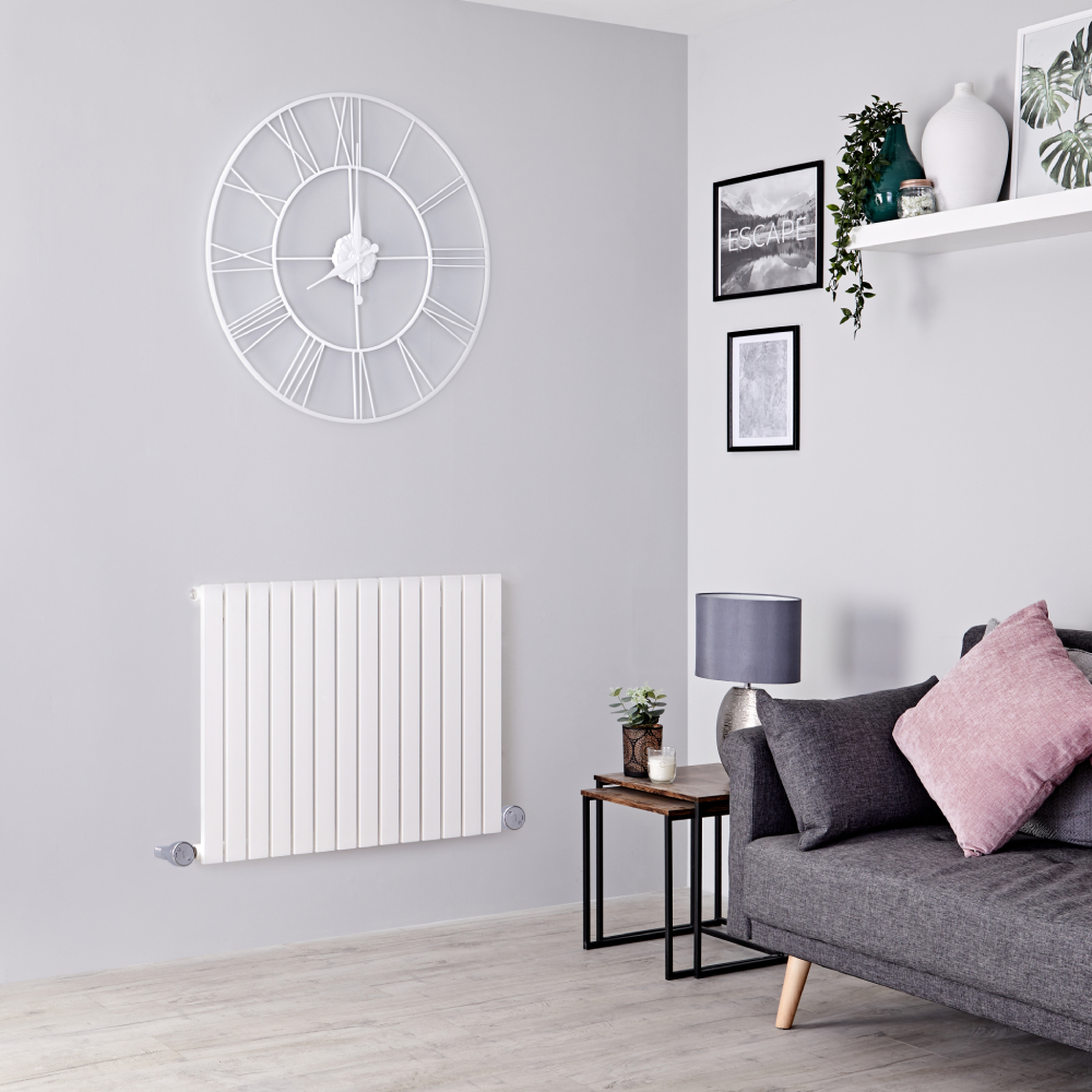 Radiatore di Design Elettrico Orizzontale - Bianco - 635mm x 1180mm x 54mm - 2 Elementi Termostatici 800W - Sloane
