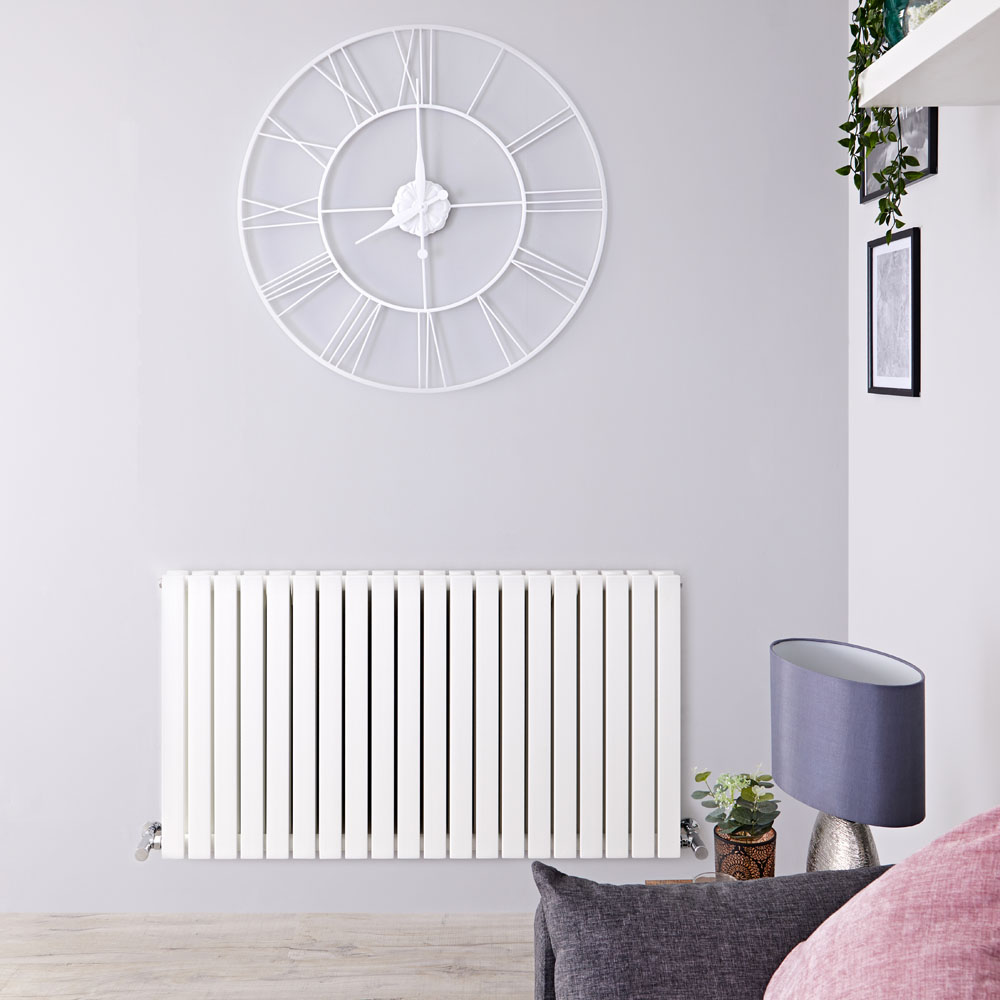 Radiatore di Design Orizzontale Doppio - Bianco - 635mm x 1200mm x 71mm - 1867 Watt - Sloane