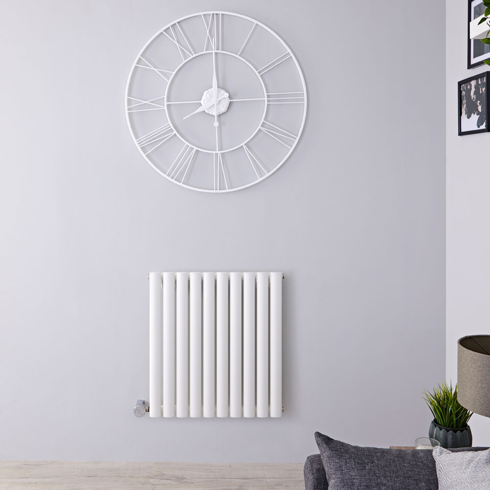 Radiatore di Design Elettrico Orizzontale - Bianco - 635mm x 595mm x 55mm - Elemento Termostatico 800W - Revive