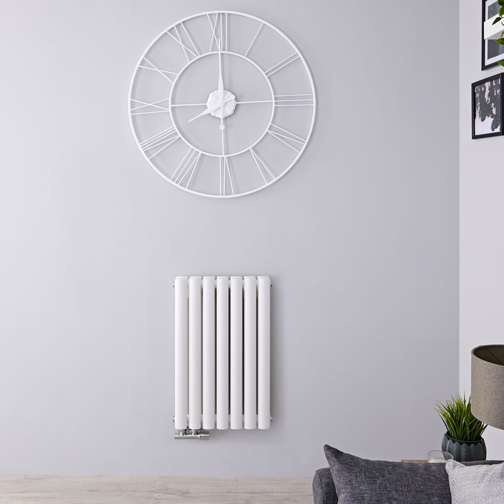 Radiatore di Design Orizzontale Doppio con Attacco Centrale - Bianco - 635mm x 415mm x 78mm - 729 Watt - Revive Caldae