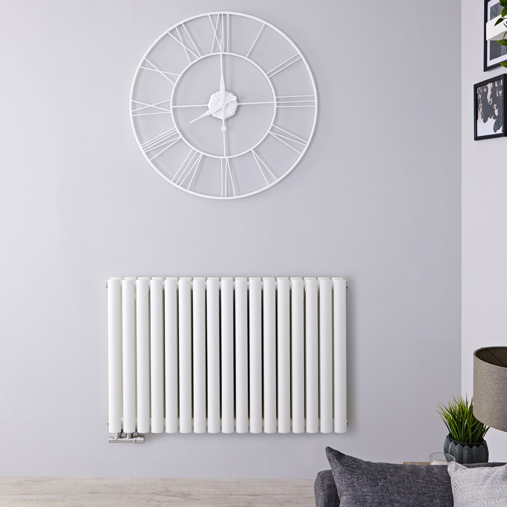 Radiatore di Design Orizzontale Doppio con Attacco Centrale - Bianco - 635mm x 1000mm x 78mm - 1773 Watt - Revive Caldae