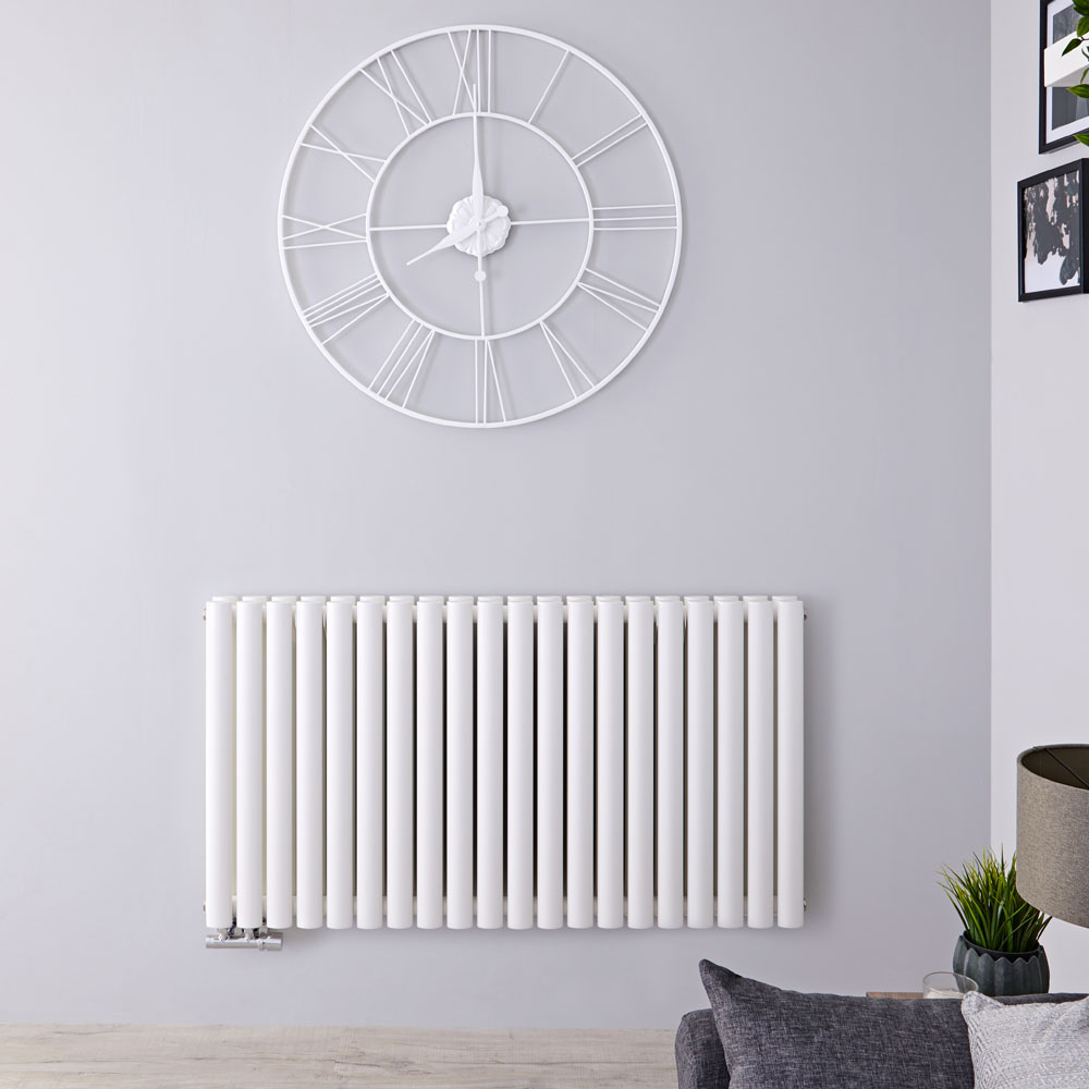 Radiatore di Design Orizzontale Doppio con Attacco Centrale - Bianco - 635mm x 1180mm x 78mm - 2086 Watt - Revive Caldae