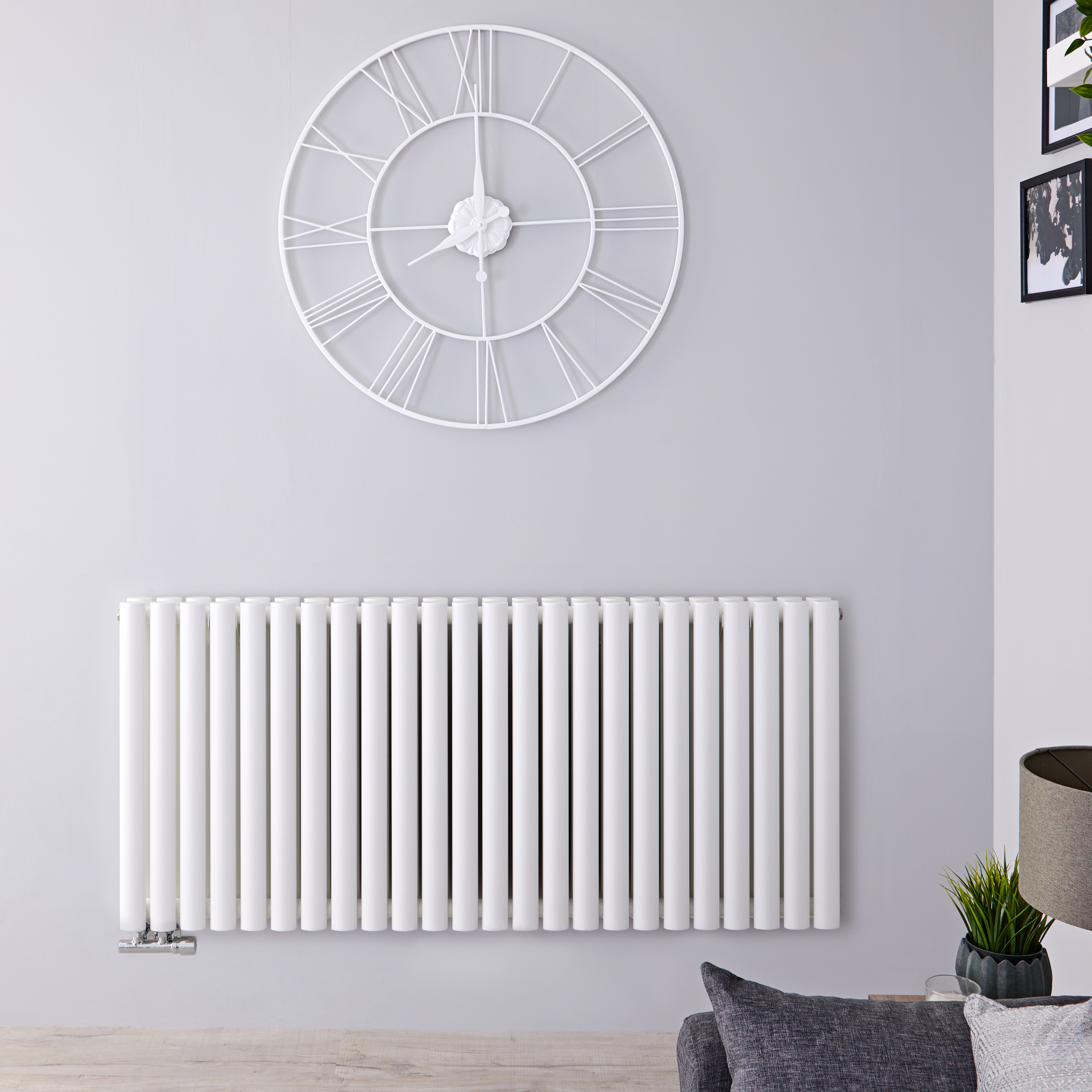 Radiatore di Design Orizzontale Doppio con Attacco Centrale - Bianco - 635mm x 1411mm x 78mm - 2503 Watt - Revive Caldae