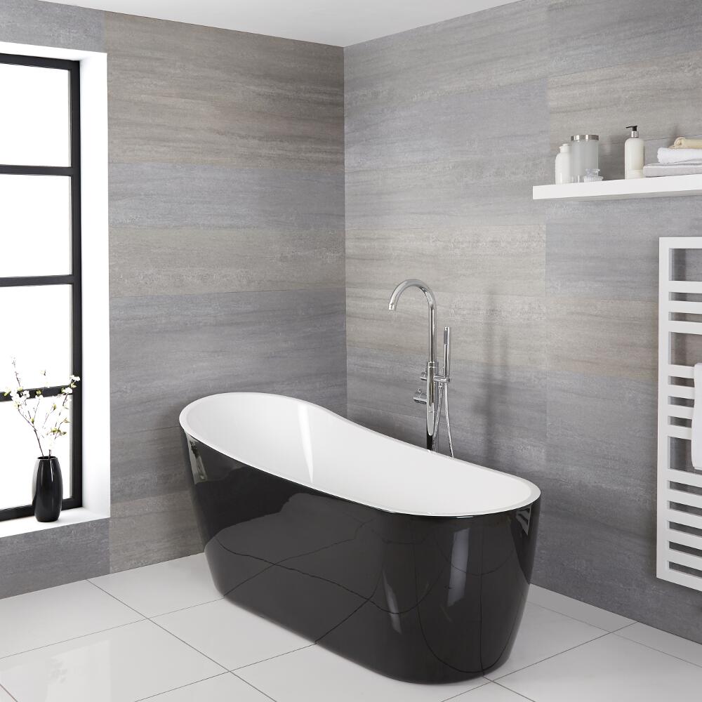 Vasca in Acrilico Ovale Nera Centro Stanza Freestanding Moderna 1800x720mm
