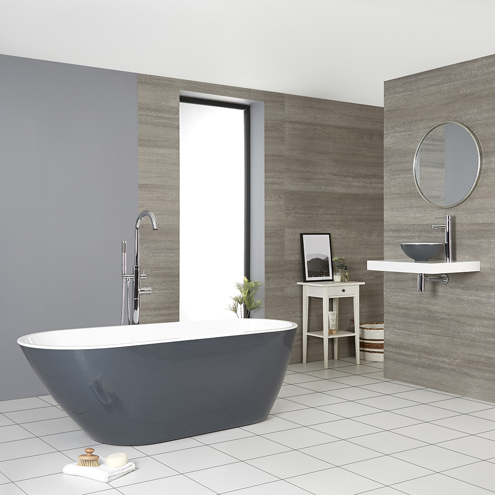 Vasca Centro Stanza Moderna Ovale Colore Grigio Pietra - 1670mm x 730mm - Witton