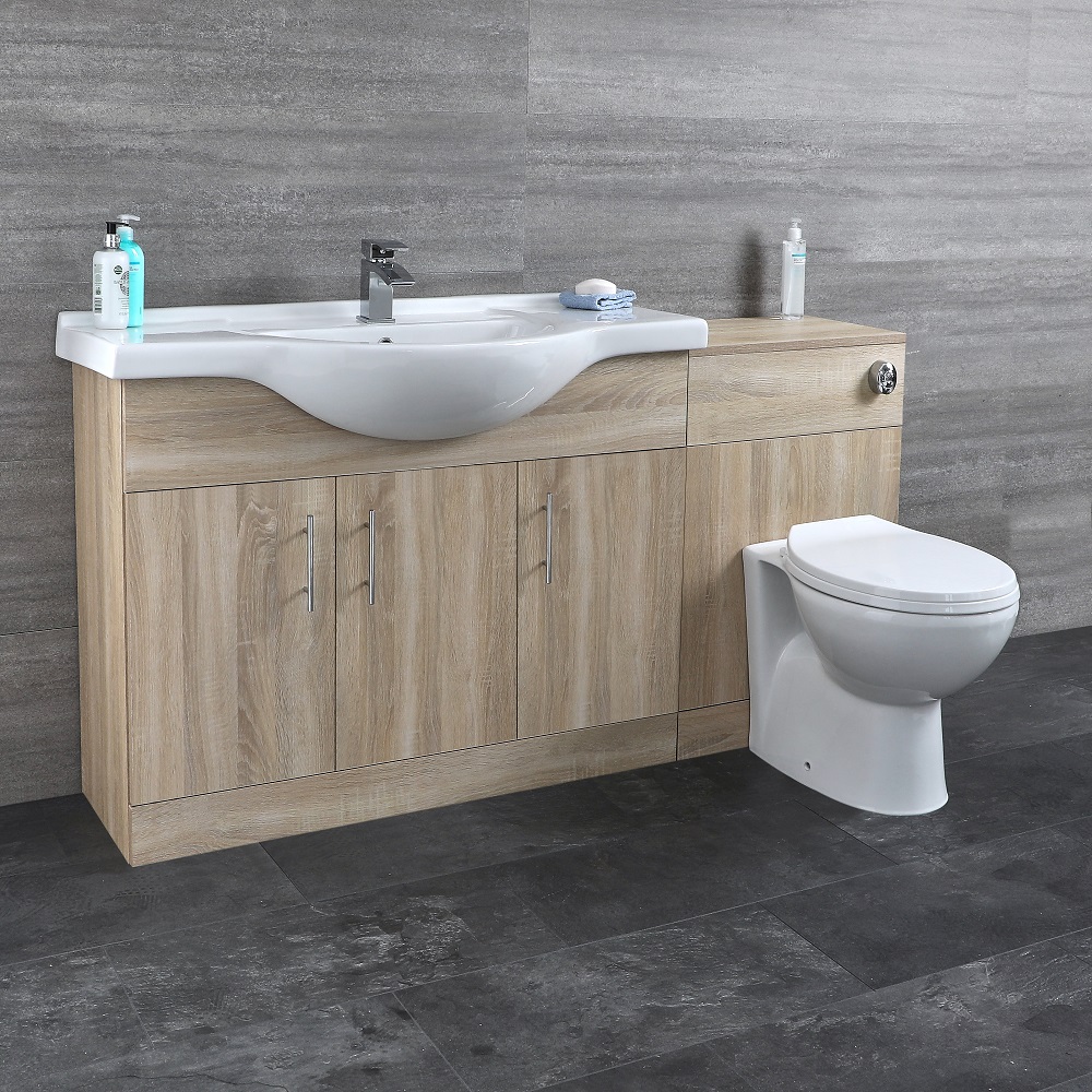 Mobile di Bagno di Colore Rovere con Lavabo e Sanitario Integrato - 1532x835x850mm - Classic Oak