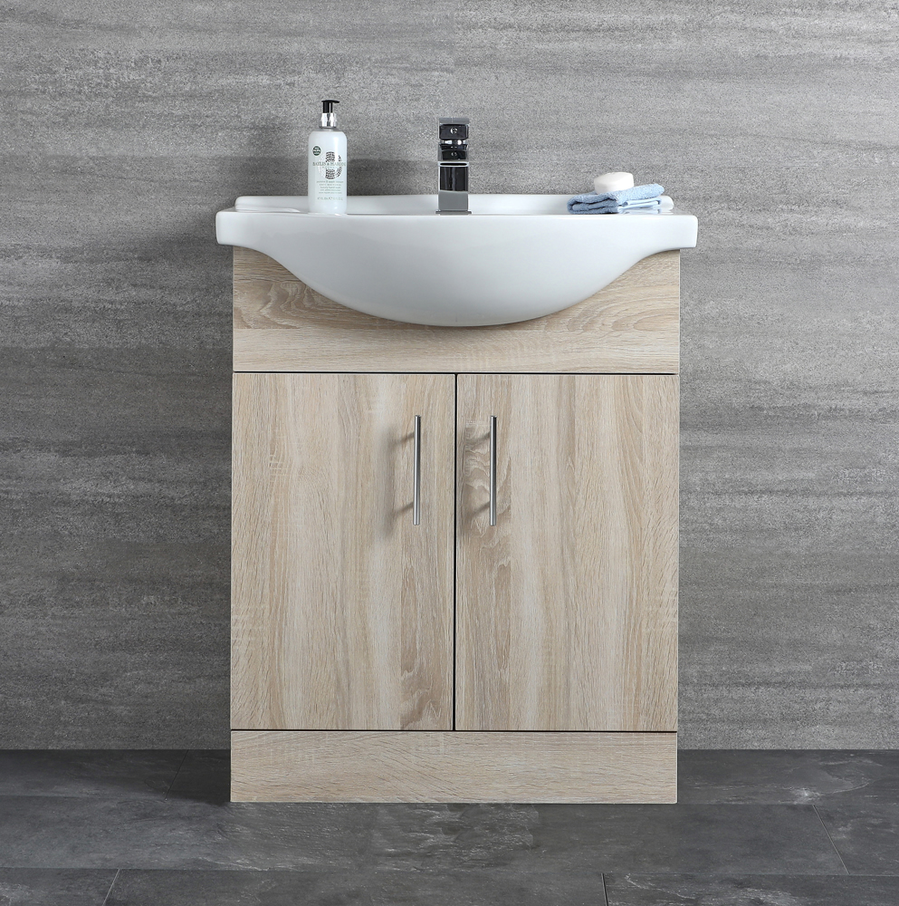 Mobile Bagno Colore Noce con Lavabo Integrato e 2 Ante 83,5x65x44cm- Classic Oak