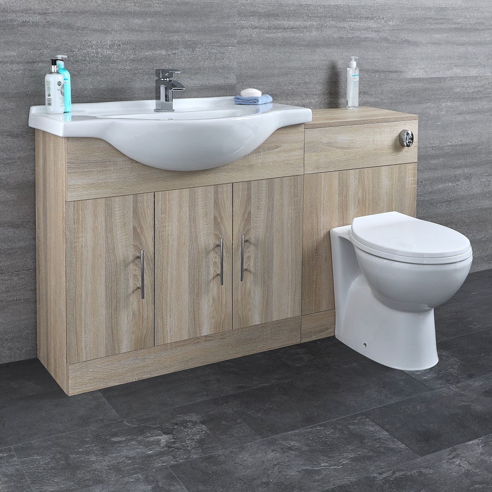 Mobile Bagno Colore Rovere con Lavabo e Sanitario Integrato 1335x850x835mm - Classic Oak