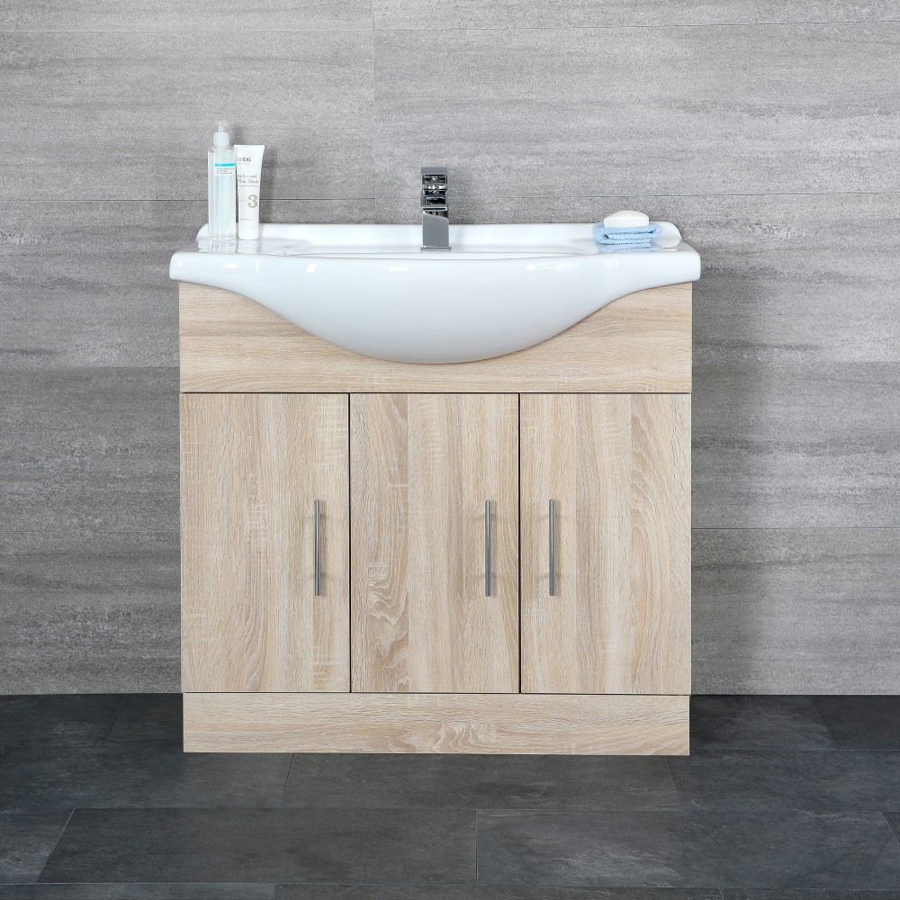 Mobile Bagno Colore Rovere con Lavabo Integrato e 3 Ante 85x83x48cm m - Classic Oak