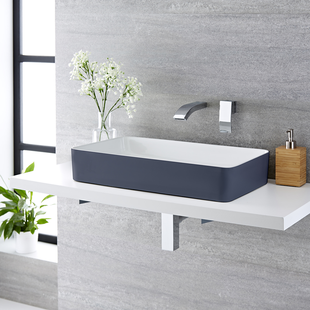 Lavabo da Appoggio Rettangolare 610x350mm Ceramica di Colore Grigio Pietra Perfetto per Qualsiasi Soprapiano - Witton