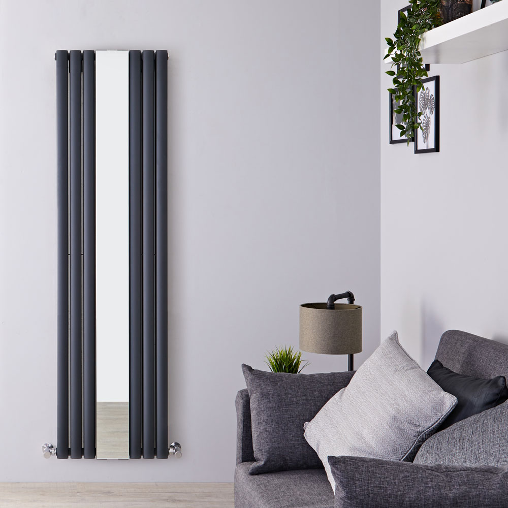 Radiatore di Design Verticale con Specchio - Acciaio - Revive Antracite - 1613 Watt - 1800mm x 499mm