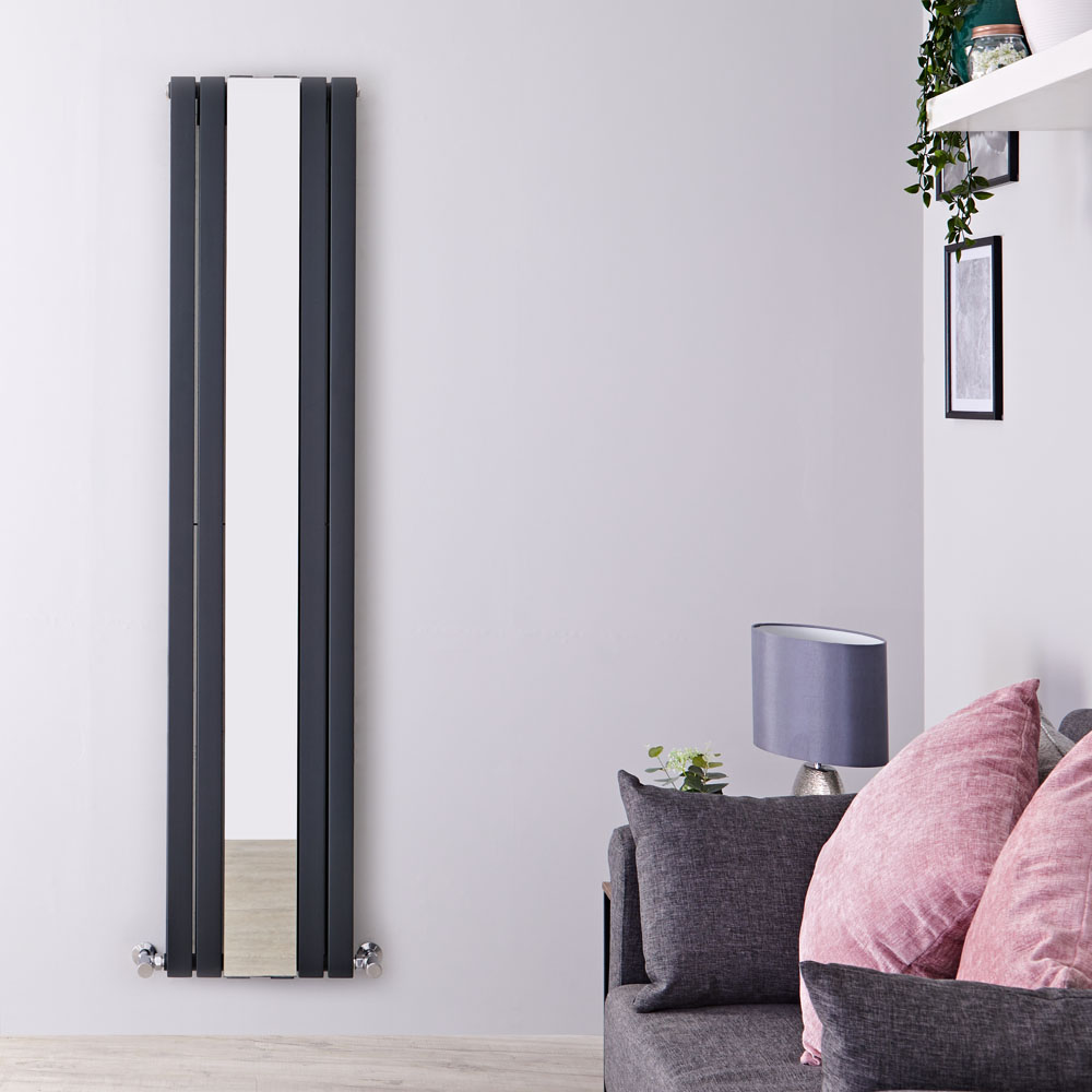 Radiatore di Design Verticale con Specchio - Acciaio - Sloane Antracite - 1.696 Watt - 1800mm x 381mm