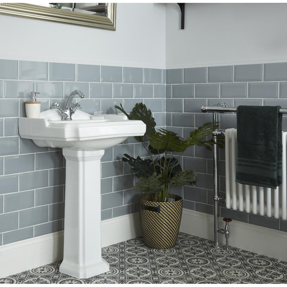Lavabo Monoforo su Colonna Tradizionale Realizzato in Ceramica Bianca - Oxford