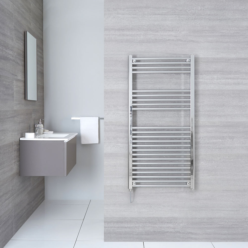 Radiatore Scaldasalviette Elettrico Piatto - Acciaio Cromato - 1200mm x 600mm x 30mm - Ischia