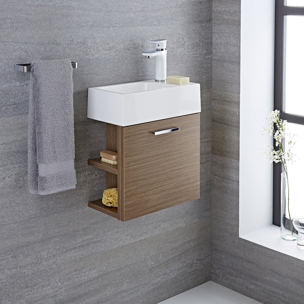 Mobile Bagno Sospeso Colore Rovere 400x220x465mm con Lavabo Integrato - Langley