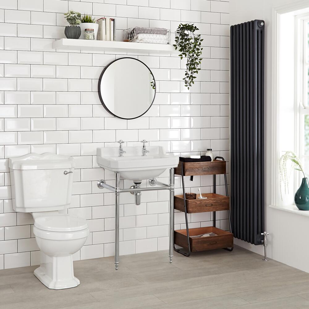 Consolle con Lavabo in Ceramica Bianca e Struttura Tradizionale in Ottone Cromato 560mm - Richmond