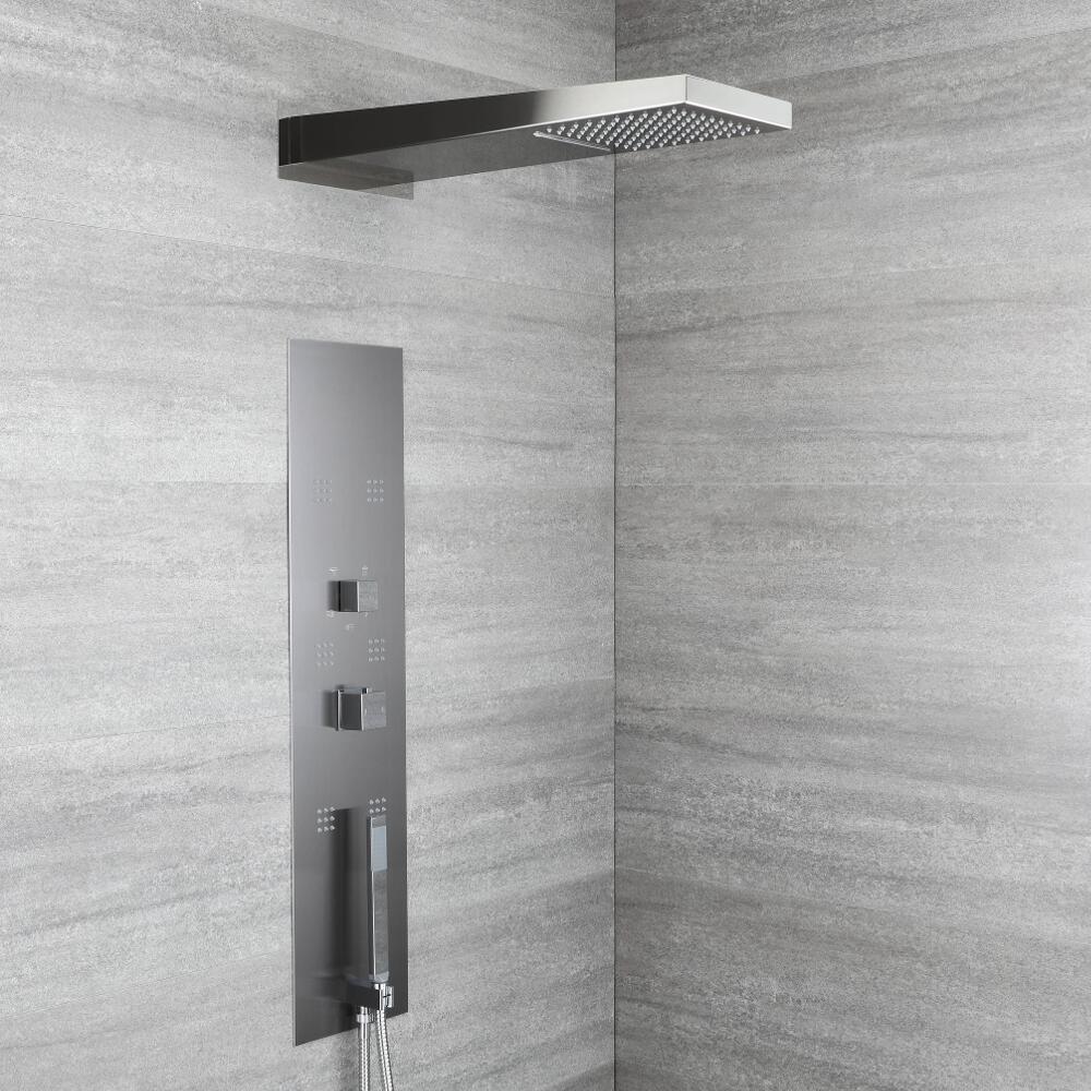 Pannello Doccia Termostatico Multifunzione ad Incasso Completo di Soffione a Pioggia e Cascata