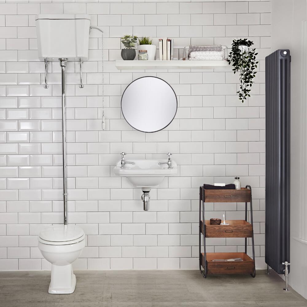 Sanitario con Vaso Tradizionale Cassetta Alta in Ceramica Sedile e Copri WC