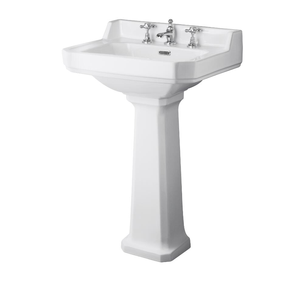 Lavabo su Colonna Tradizionale per Bagno 560mm Predisposto per 3 Fori per Rubinetteria