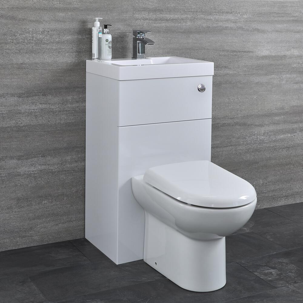 Set Bagno Completo di Lavabo e Sanitario Integrato Minimalist Colore Bianco
